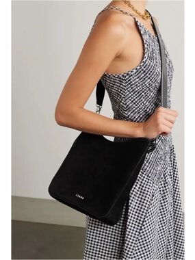 STAUD Mel Black Suede Crossbody Bag